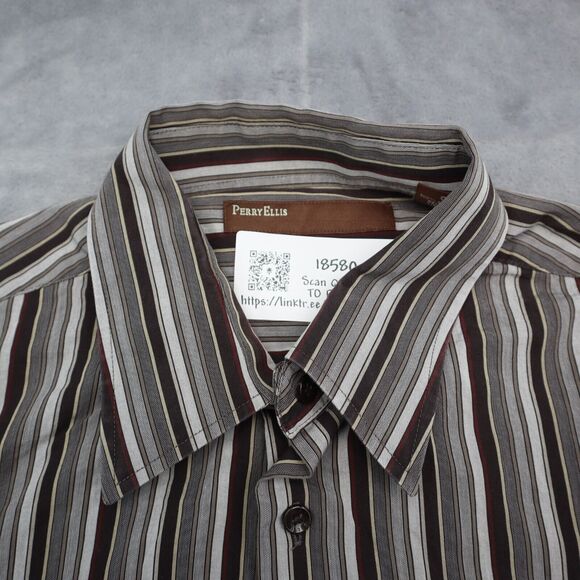 Perry Ellis Shirt Mens L Black Long Sleeve Striped Collared Casual Button Up - Picture 9 of 16